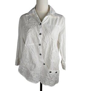 Parsley & Sage Shirt Large White Embroidered Button-Up Indie Asymmetrical Boho